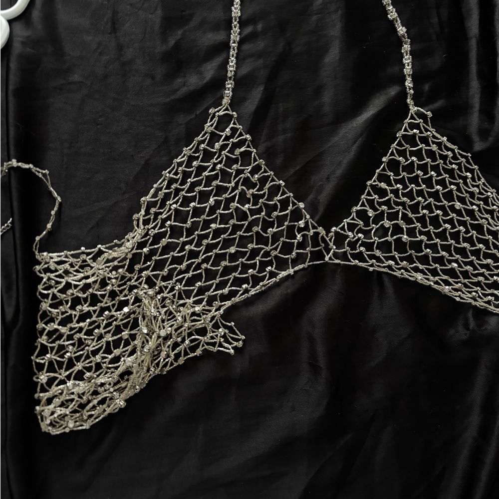 Elegant Silver Mesh Bralette Rhinestone bra cover up